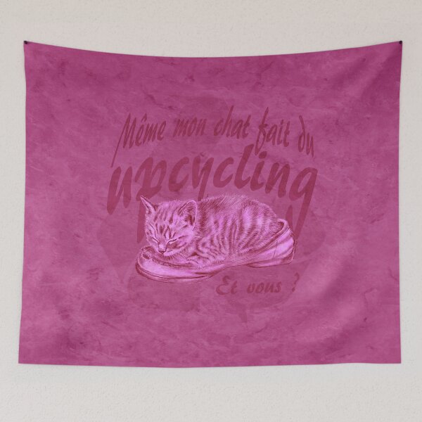 Item preview, Sleeping kitten in old shoe - pink marbled version, Upcycling text in French. designed and sold by SylvieG18.