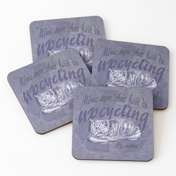 Item preview, Sleeping kitten in old shoe - purple marbled version, Upcycling text in French. designed and sold by SylvieG18.
