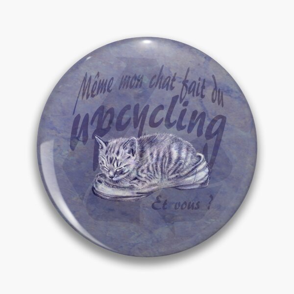 Item preview, Sleeping kitten in old shoe - purple marbled version, Upcycling text in French. designed and sold by SylvieG18.