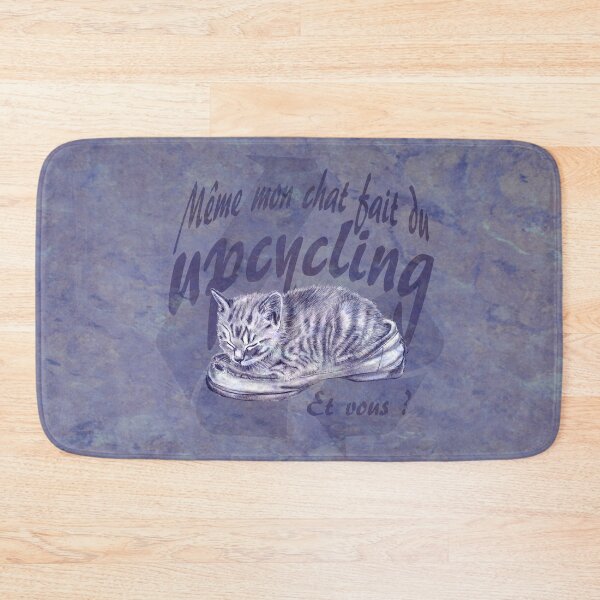 Item preview, Sleeping kitten in old shoe - purple marbled version, Upcycling text in French. designed and sold by SylvieG18.