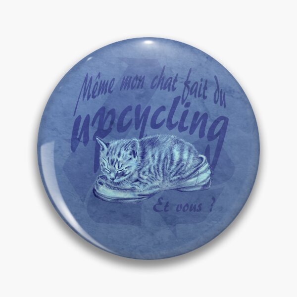 Item preview, Sleeping kitten in old shoe - blue marbled version, Upcycling text in French. designed and sold by SylvieG18.