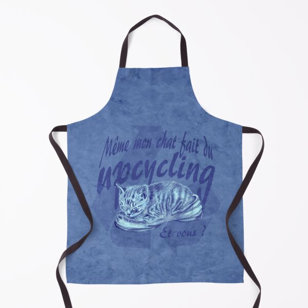 Item preview, Sleeping kitten in old shoe - blue marbled version, Upcycling text in French. designed and sold by SylvieG18.