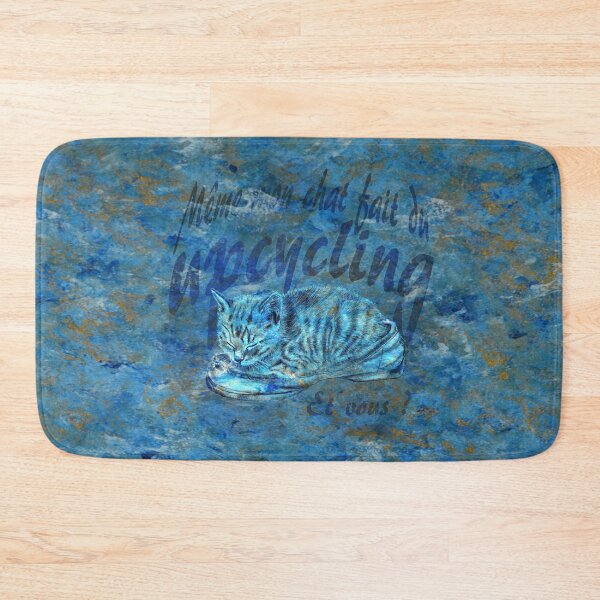 Item preview, Sleeping kitten in old shoe - marbled blue-gold version, Upcycling text in French. designed and sold by SylvieG18.