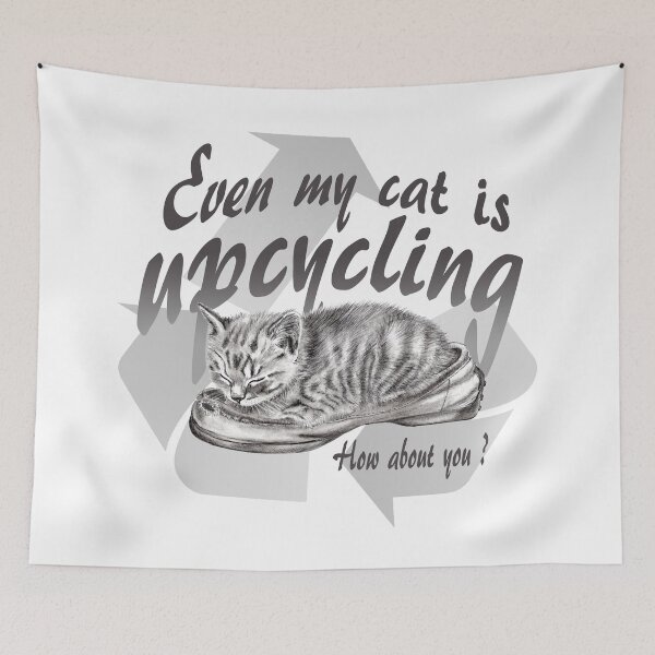 Item preview, Sleeping kitten in old shoe - graphite version, Upcycling text in English designed and sold by SylvieG18.