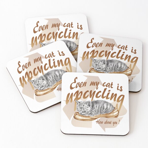 Item preview, Sleeping kitten in old shoe - graphite version, Upcycling text in brown colorized English designed and sold by SylvieG18.