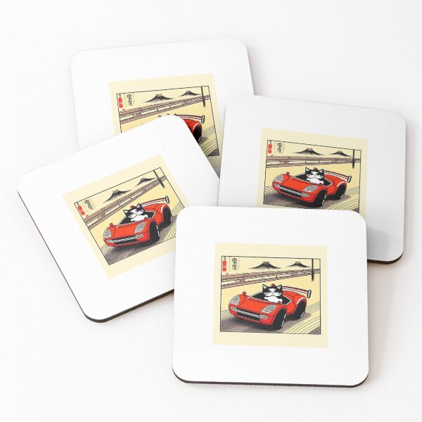 Item preview, Cat driving sports car in traditional Japanese art style designed and sold by cesavision.