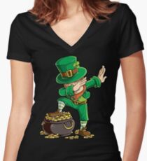 Dabbing Leprechaun T-shirt Funny Dab St Patricks Day Gifts Women's Fitted V-Neck T-Shirt