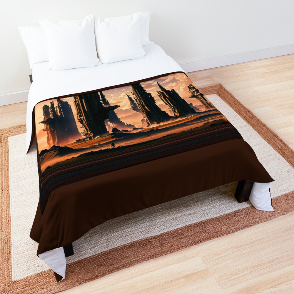 Oupost On The Desert World Dynathian Sci-Fi AI Concept Art by Xzendor7 Decorative Comforter