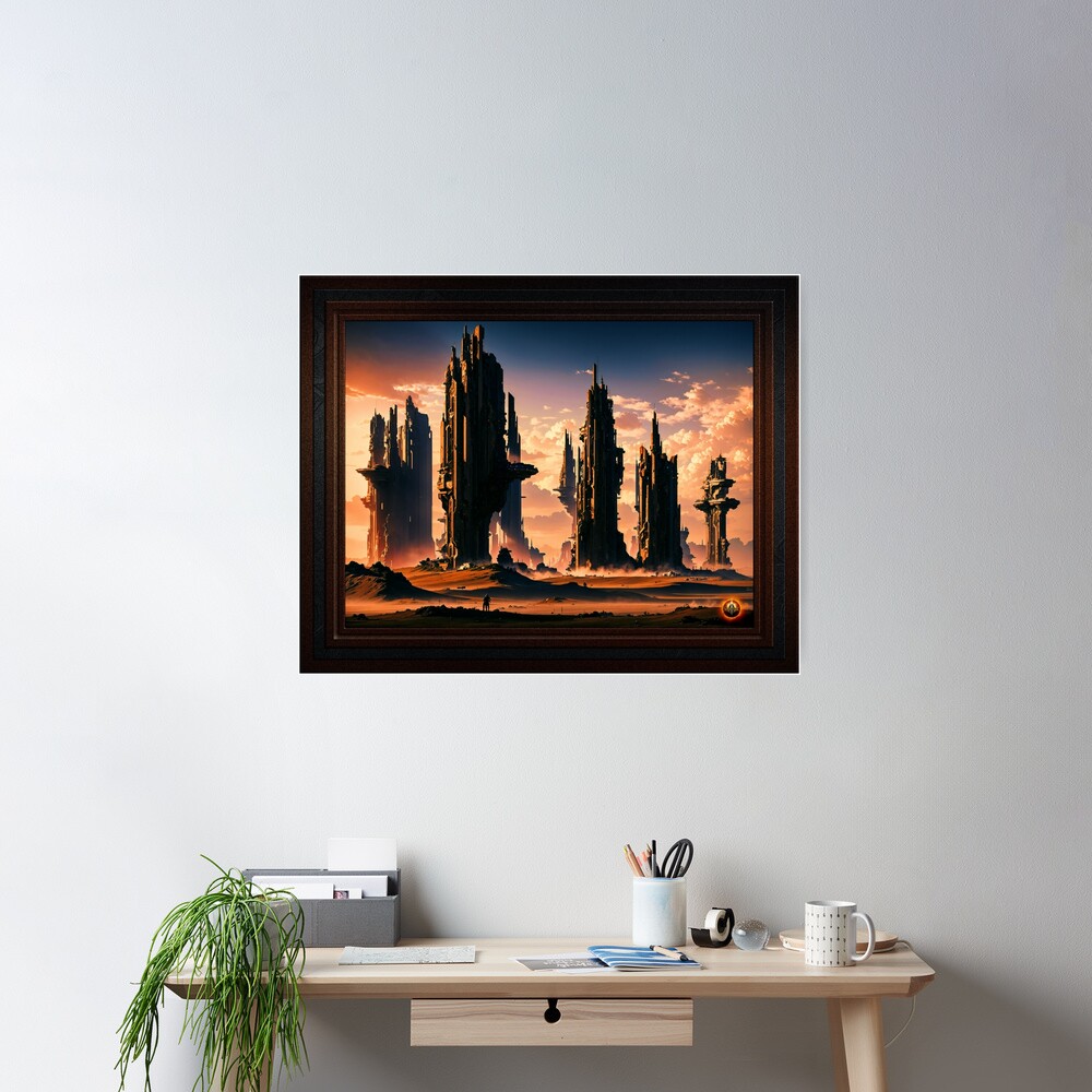 Oupost On The Desert World Dynathian Sci-Fi AI Concept Art by Xzendor7 Wall Decor Poster