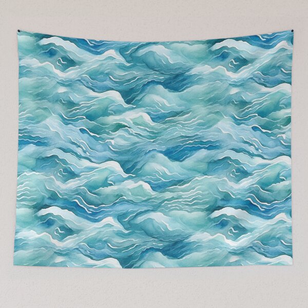 Item preview, Watercolour Ocean Waves Seamless Pattern designed and sold by PatternStudios.