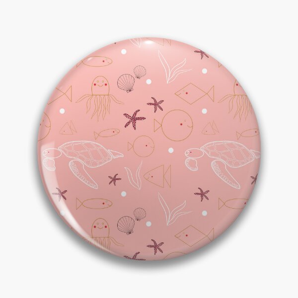 Item preview, Long, round and square fishes surrounded by seashells, seastars, octopus, seaturtle and seaplants in a happy rose underwater world - Fish and Friends Collection designed and sold by Sichtbarekunst.
