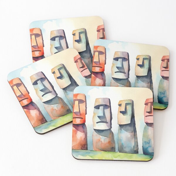 Item preview, watercolor Moai 3 designed and sold by FlaskLab.