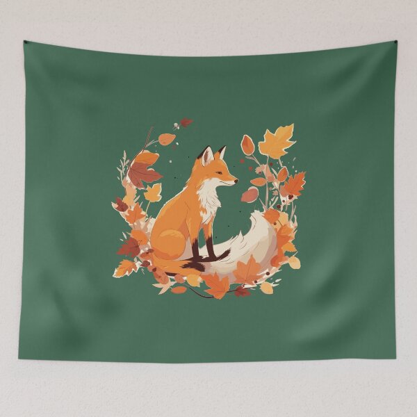 Item preview, Fox and Autumn leaves designed and sold by Jabuticabaeyes.