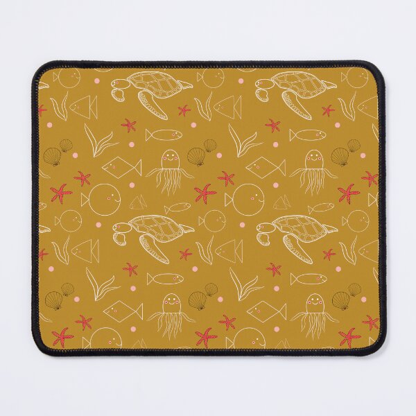 Item preview, Long, round and square fishes surrounded by seashells, seastars, octopus, seaturtle and seaplants in a happy gold underwater world - Fish and Friends Collection designed and sold by Sichtbarekunst.