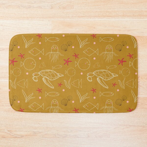 Item preview, Long, round and square fishes surrounded by seashells, seastars, octopus, seaturtle and seaplants in a happy gold underwater world - Fish and Friends Collection designed and sold by Sichtbarekunst.