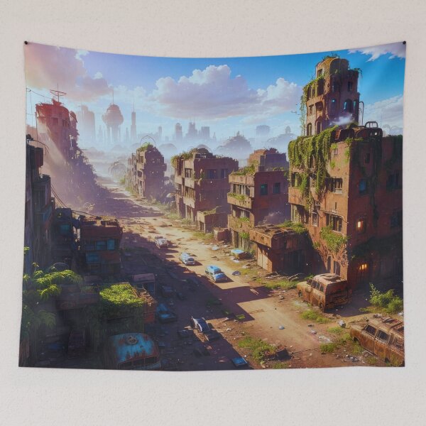 Item preview, Dystopian Cityscape with Broken Cars and Foliage designed and sold by Just Art's Creations colinw2292@gmail.com.