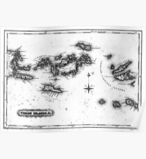 Vintage Karte der Jungferninseln (1823) BW Poster