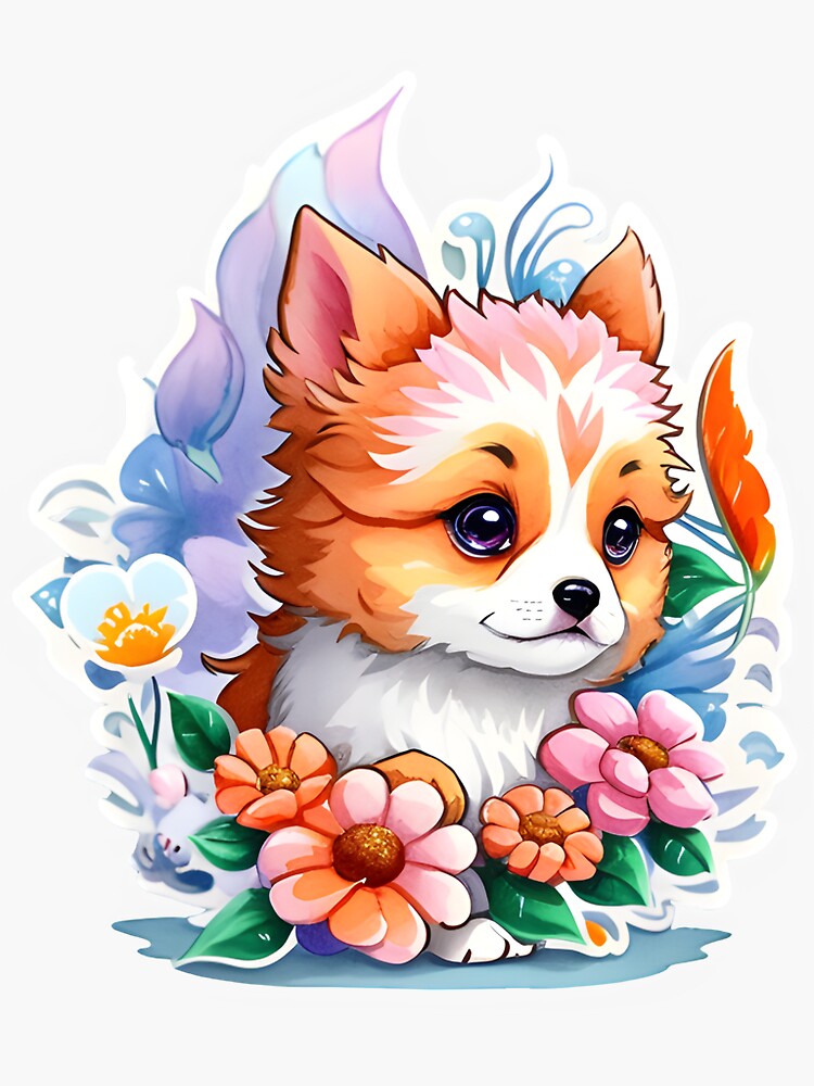 Dog Flower Animals Love Doodle Cool Aesthetics Cute Funny - Temu