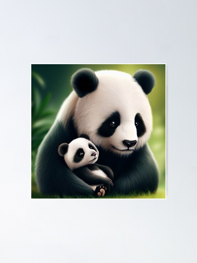 Panda Bear with Cub - Cute Baby Animals Poster for Sale by baby