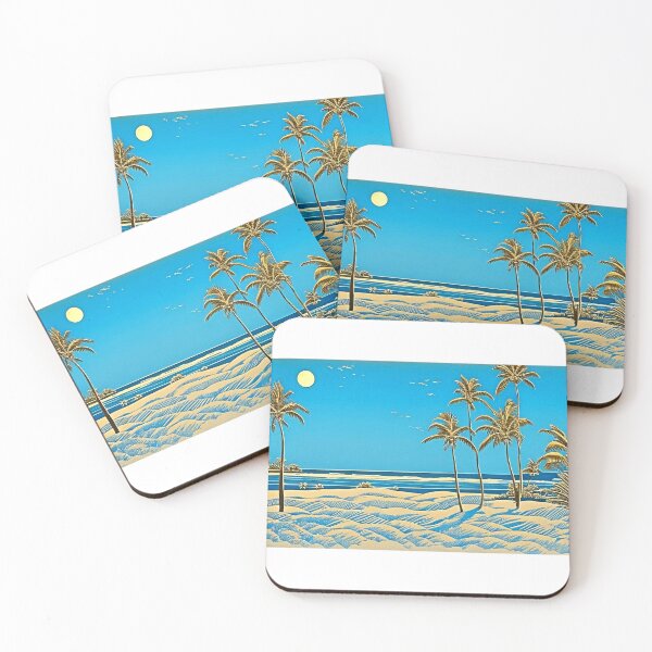 Item preview, Tropical Blue and white moon and stars linograph folk art designed and sold by Earth Nature Creations.
