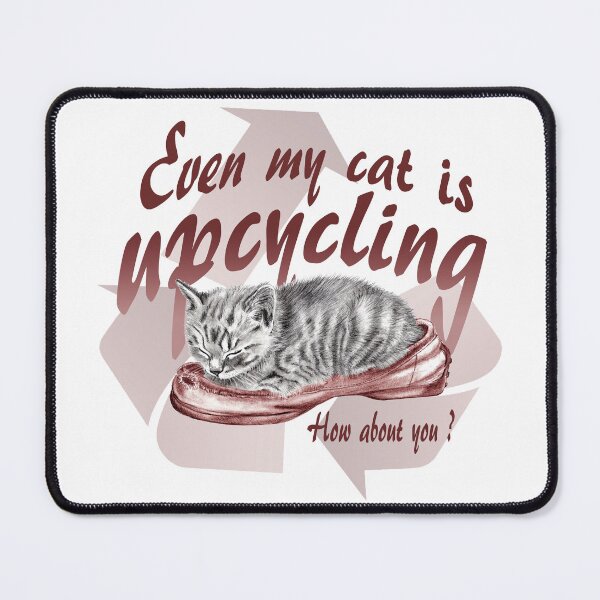 Item preview, Sleeping kitten in old shoe - graphite version, Upcycling text in English colorized brown-red designed and sold by SylvieG18.