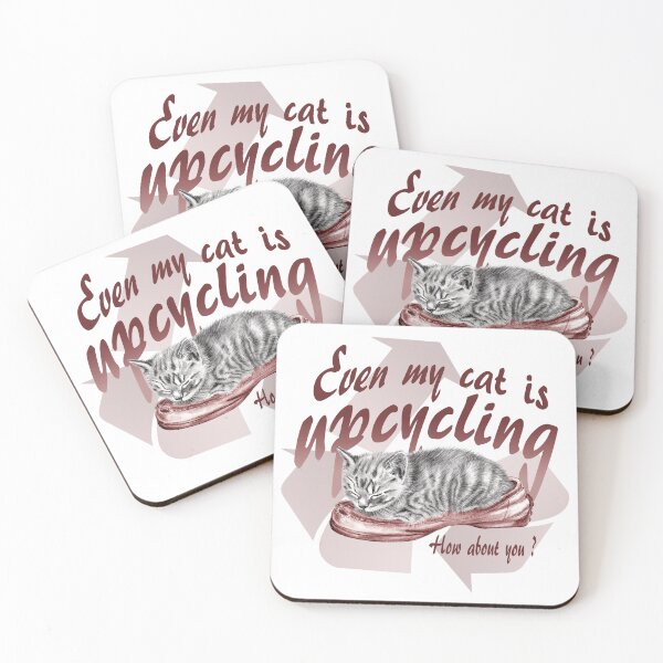 Item preview, Sleeping kitten in old shoe - graphite version, Upcycling text in English colorized brown-red designed and sold by SylvieG18.