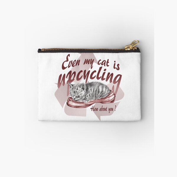 Item preview, Sleeping kitten in old shoe - graphite version, Upcycling text in English colorized brown-red designed and sold by SylvieG18.