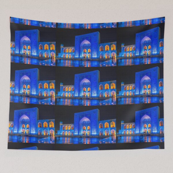 Item preview, Uzbekistan. Samarkand. Registan. Madrasah in Blue Light. Night. Raining. designed and sold by vadim19.