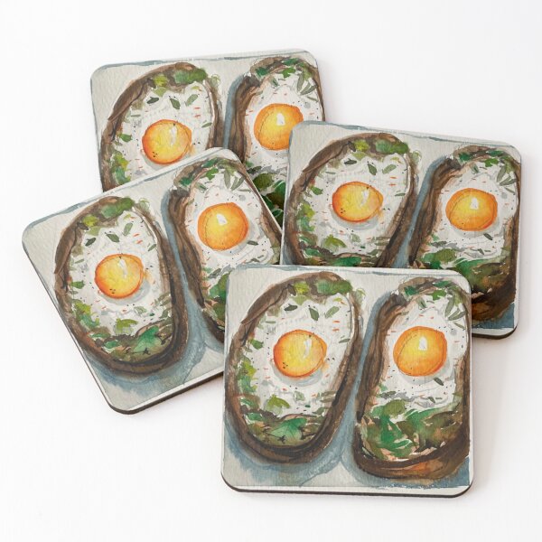 Item preview, eggs on toast watercolor painting designed and sold by HibiscusHeron.