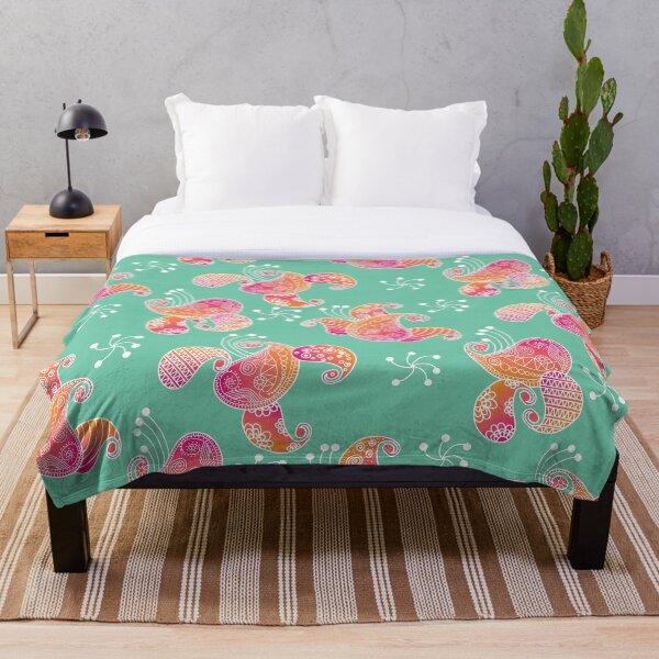 Item preview, Decorated Paisley Pattern in Orange and Pink with a Vintage Jade Background  designed and sold by Aureusglow.