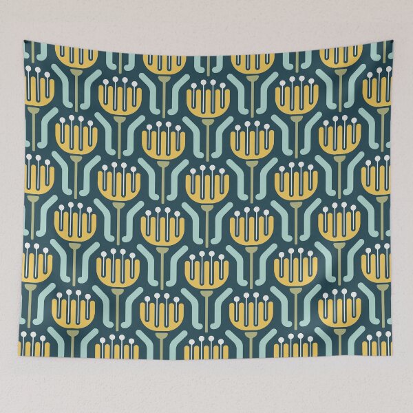 Item preview, KF 0022 C - Vintage Retro Flowers Minimalist 70s Modern Geometric Floral Pattern designed and sold by KhakiFinch.