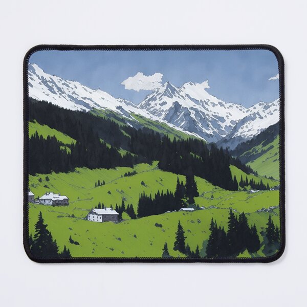 Item preview, Small village & snowcapped mountains painting designed and sold by Dr-Kane.