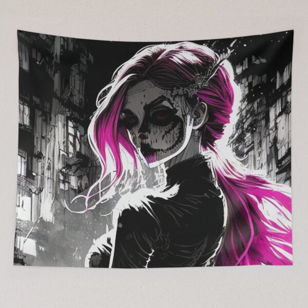 Item preview, Shades of Mystery: Captivating Black and White Anime Girl Renderings Goth Gothic Fashion Dark Pink Hair Horror designed and sold by shypixels.