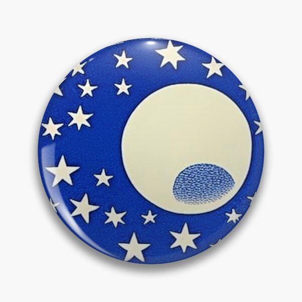 Item preview, Blue and white moon and stars linograph folk art designed and sold by Earth Nature Creations.