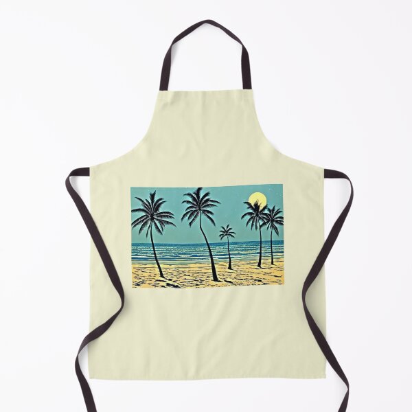 Item preview, Tropical Blue and white moon and palm tree linograph folk art designed and sold by Earth Nature Creations.