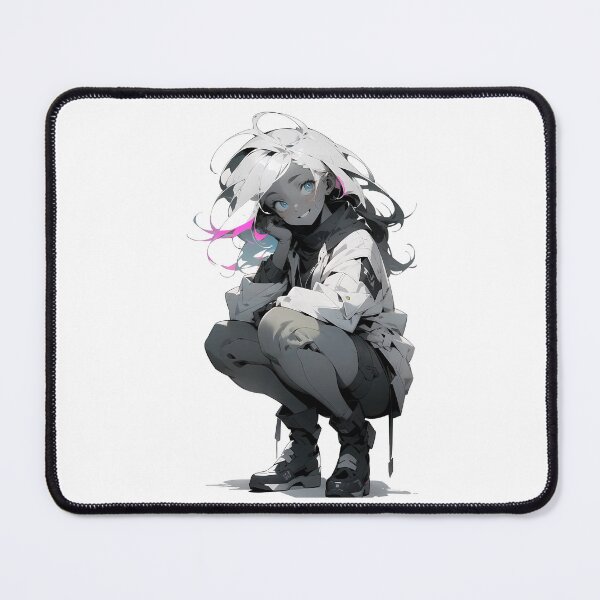 Item preview, Smiling Girl in Squatting Pose, Niji Style with White Hair designed and sold by Lordyami86.