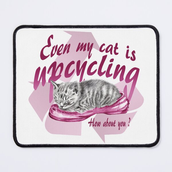 Item preview, Sleeping kitten in old shoe - graphite version, Upcycling text in pink colorized English designed and sold by SylvieG18.