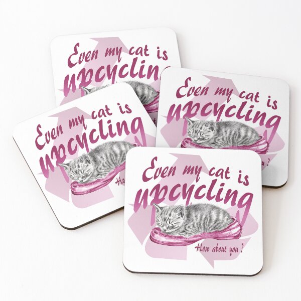 Item preview, Sleeping kitten in old shoe - graphite version, Upcycling text in pink colorized English designed and sold by SylvieG18.
