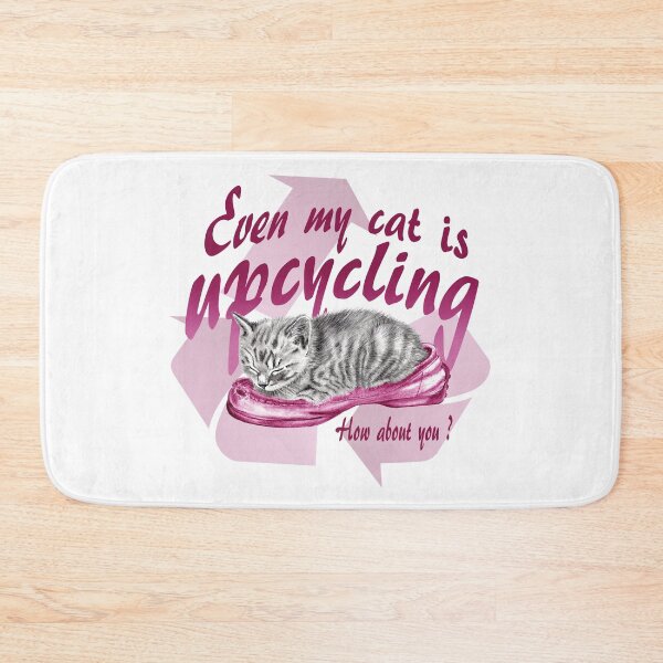 Item preview, Sleeping kitten in old shoe - graphite version, Upcycling text in pink colorized English designed and sold by SylvieG18.