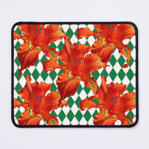 Item preview, RED DAY LILIES GREEN ABSTRACT DIAMOND PATTERN ART designed and sold by sharlesart.