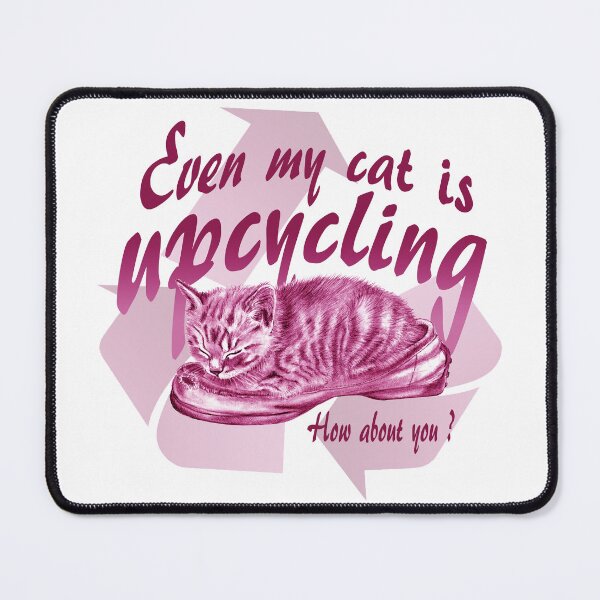Item preview, Sleeping kitten in old shoe - pink color version, Upcycling text in English. designed and sold by SylvieG18.