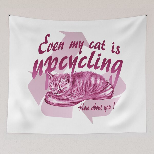 Item preview, Sleeping kitten in old shoe - pink color version, Upcycling text in English. designed and sold by SylvieG18.