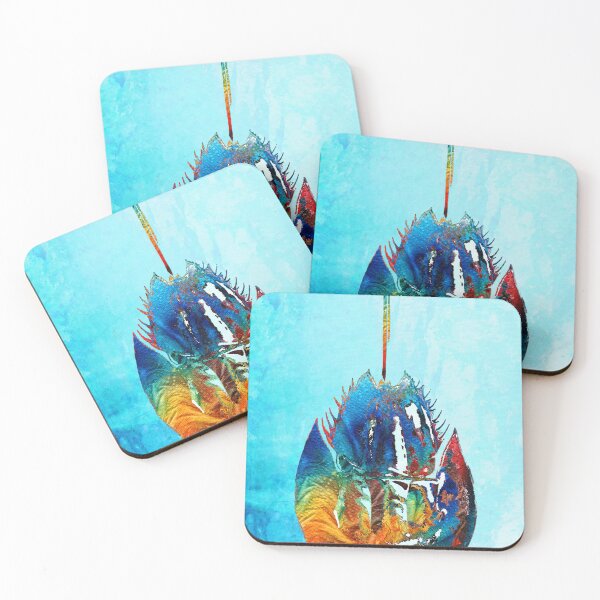 Item preview, Colorful Beachy Horseshoe Crab Art on Beach Blue designed and sold by Sharon Cummings Art.