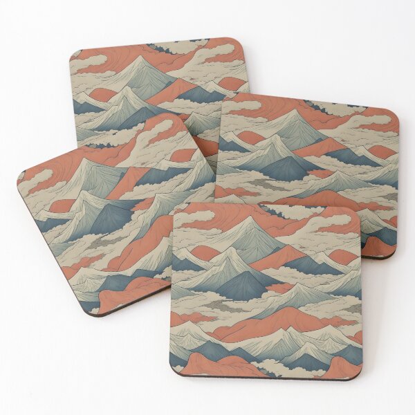 Item preview, Ukiyo-e style mountain range pattern. Warm and cold colors. designed and sold by DreamscapePixel.