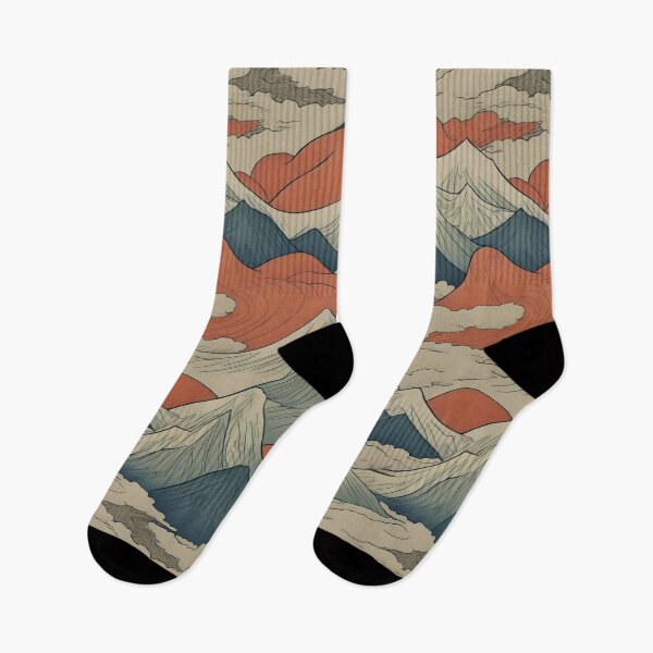 Item preview, Ukiyo-e style mountain range pattern. Warm and cold colors. designed and sold by DreamscapePixel.