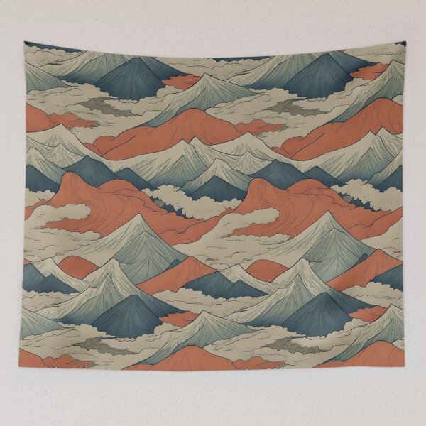 Item preview, Ukiyo-e style mountain range pattern. Warm and cold colors. designed and sold by DreamscapePixel.