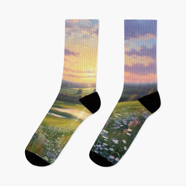 Item preview, Morning Blossoms: A Serene Spring Meadow at Sunrise Landscape designed and sold by EVA4designs.