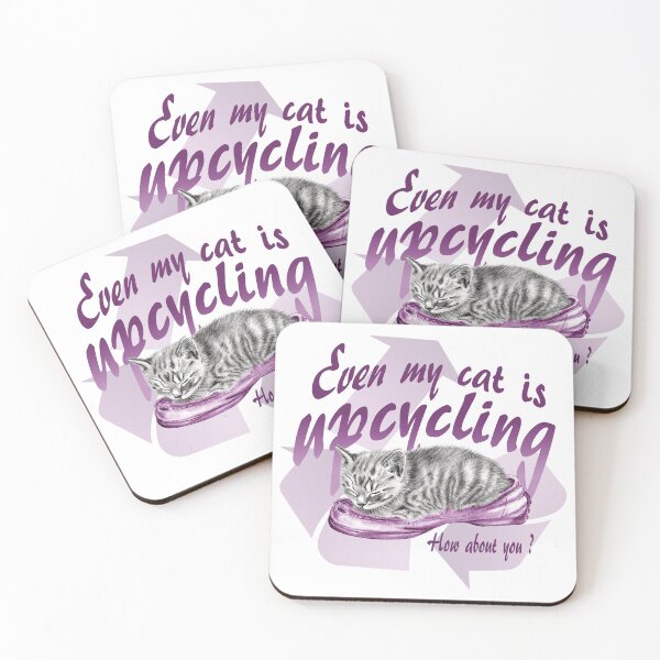 Item preview, Sleeping kitten in old shoe - graphite version, Upcycling text in purple colorized English designed and sold by SylvieG18.