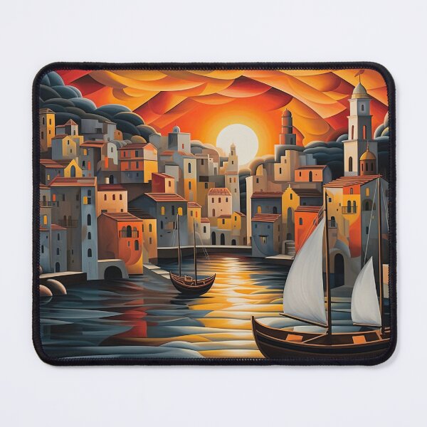 Item preview, Sunrise Harbour - Two Boats In A Fishing Village Harbour At Sunrise, Beautiful Atmospheric Ocean Themed Original Digital Artwork in Very High Resolution designed and sold by CloudofKnowing.