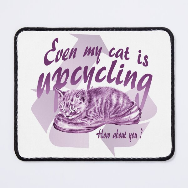 Item preview, Sleeping kitten in old shoe - purple colorized version, Upcycling text in English. designed and sold by SylvieG18.